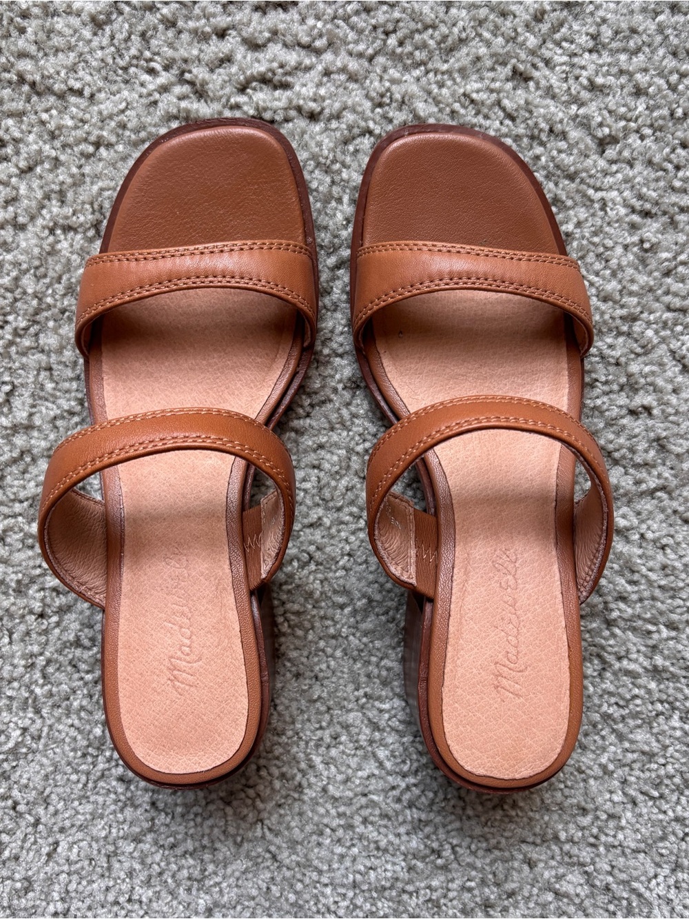 Madewell The Saige leather sandals double-strap design block heel size 6 camel
